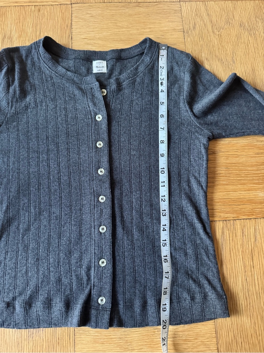 Leset x Madewell Gray Ribbed Button Down Top Long Sleeve Cotton Cardigan - Picture 7 of 7